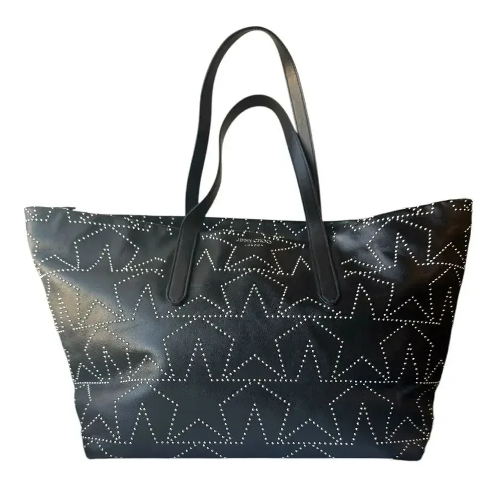 Jimmy Choo Black Leather Star Studded 2way Sofia Tote Bag Auth